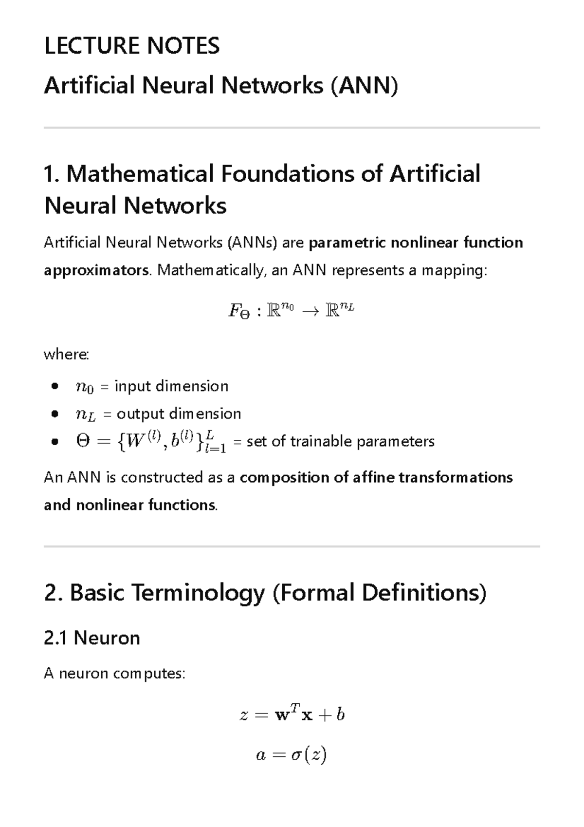 LECTURE NOTES ANN 1: Mathematical Foundations and Backpropagation - Studocu