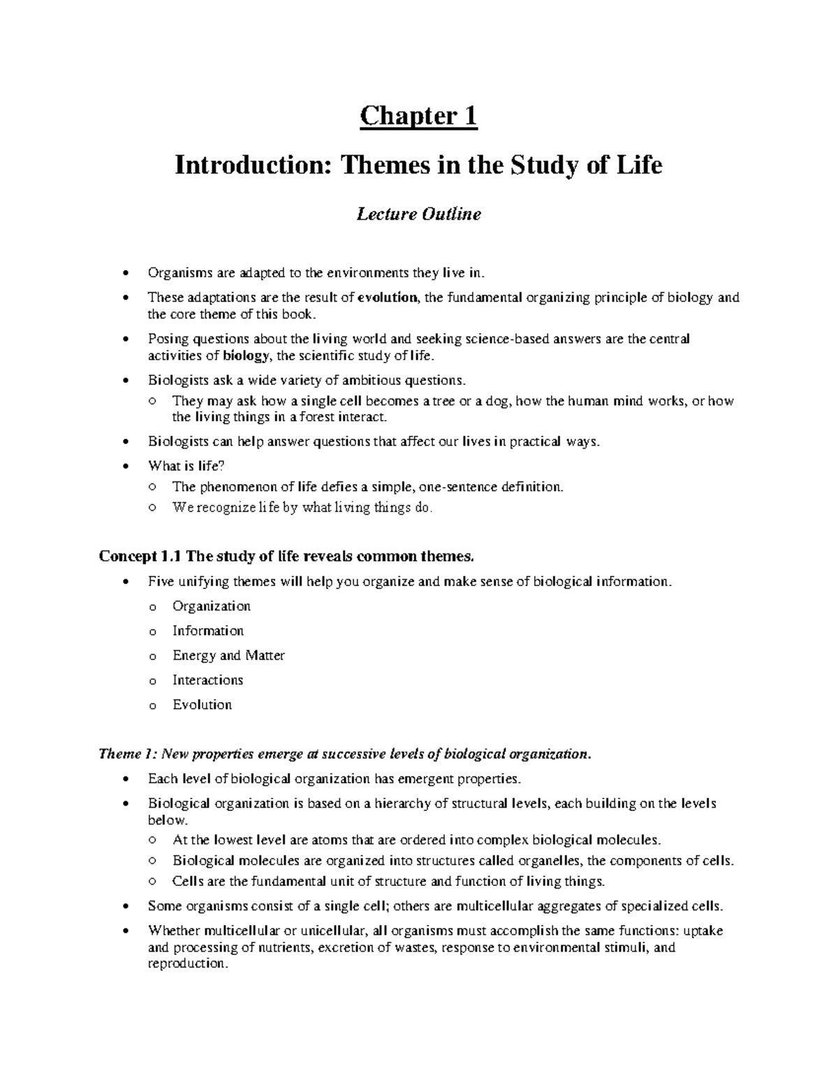 Biology 101: Chapter 1 Lecture Outline on Evolution and Life Diversity ...