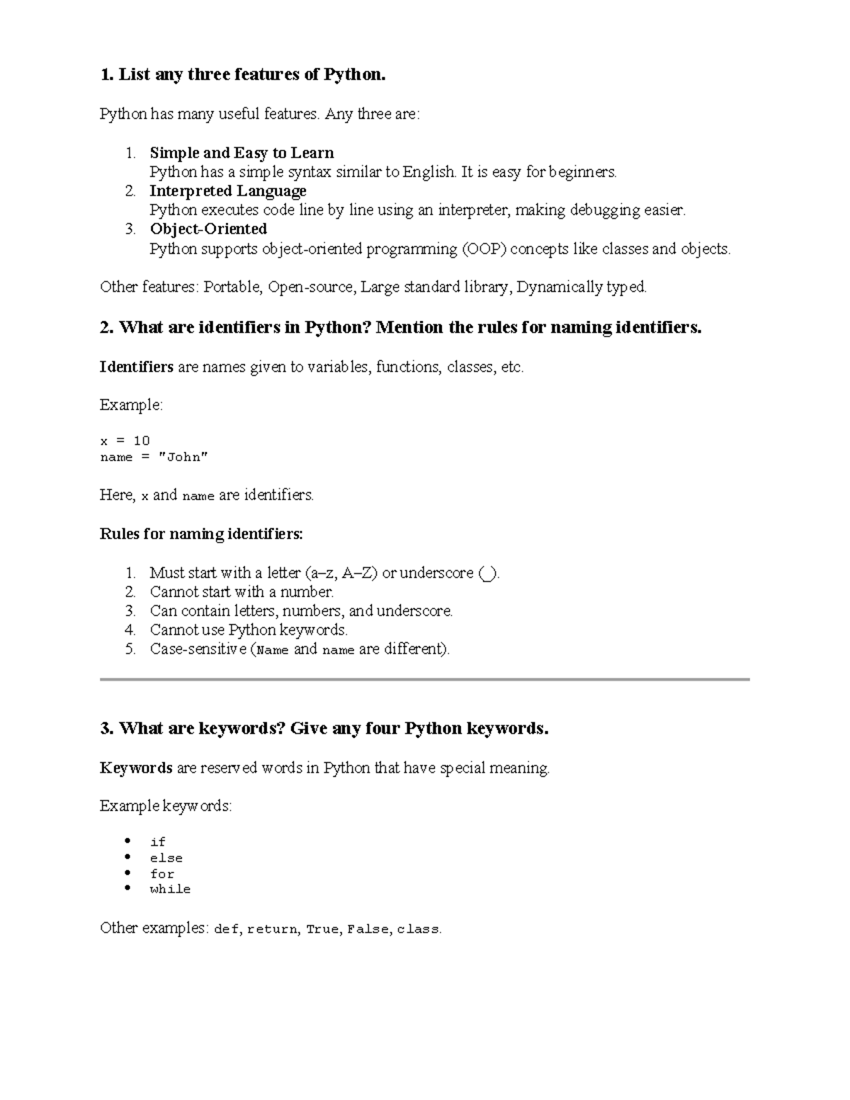 Python Features and Concepts: Key Insights and Rules - Studocu