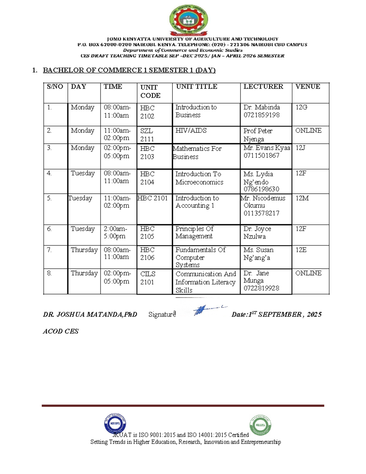 CES Draft Teaching Timetable for Undergraduate Programs (Sep 2025 - Apr ...