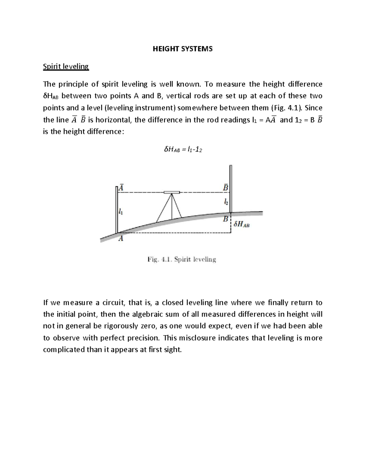 GEn 222 Height Systems - Lecture - HEIGHT SYSTEMS Spirit leveling The ...