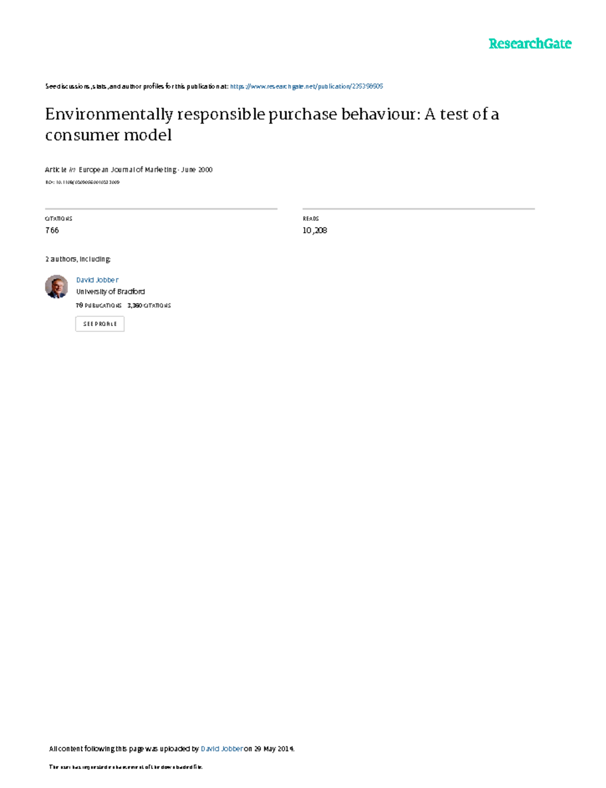 A Test of a Consumer Model for Environmentally Responsible Purchase ...