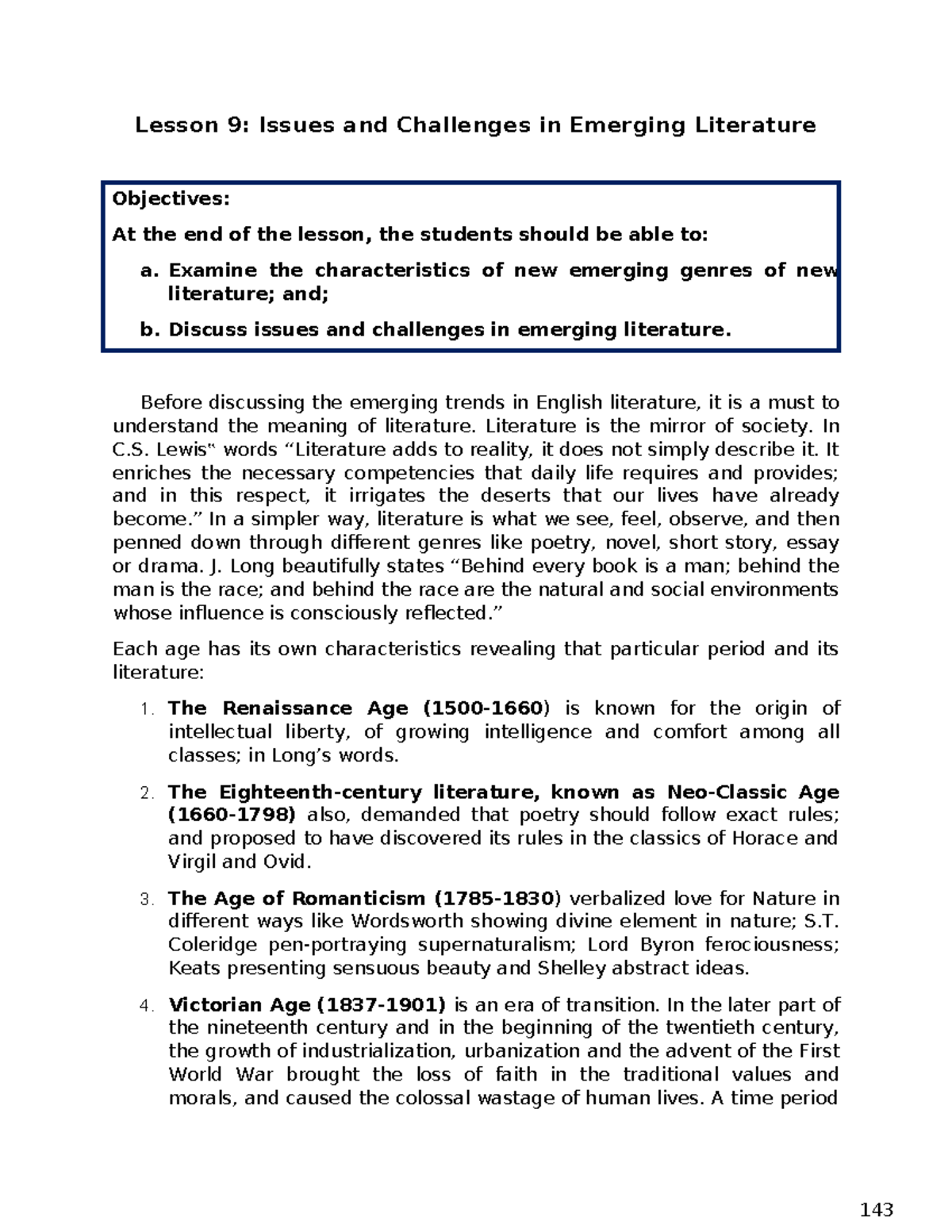 Lesson 9: Issues & Challenges in Emerging Literature - Studocu