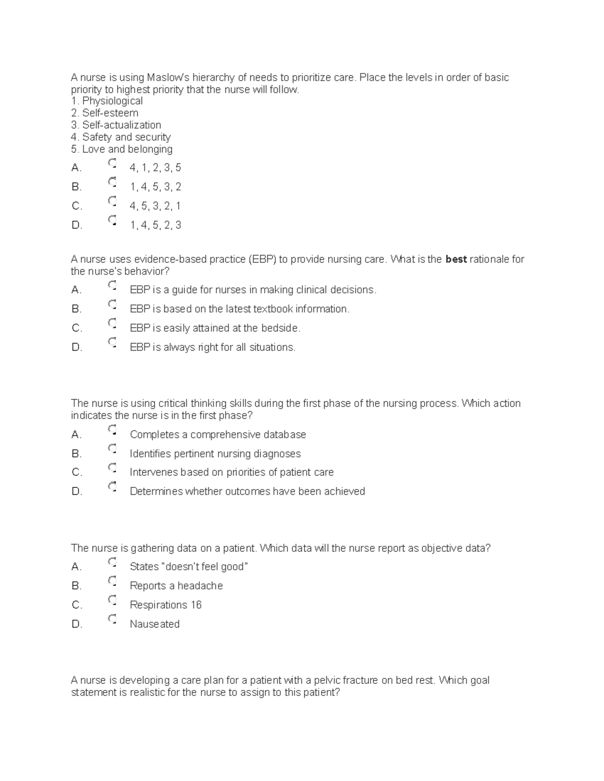 NUR 101: Practice Questions on Nursing Fundamentals & EBP - Studocu