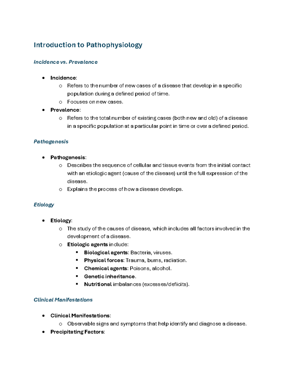 Pathophysiology Exam 1 Study Guide: Key Concepts and Terms - Studocu