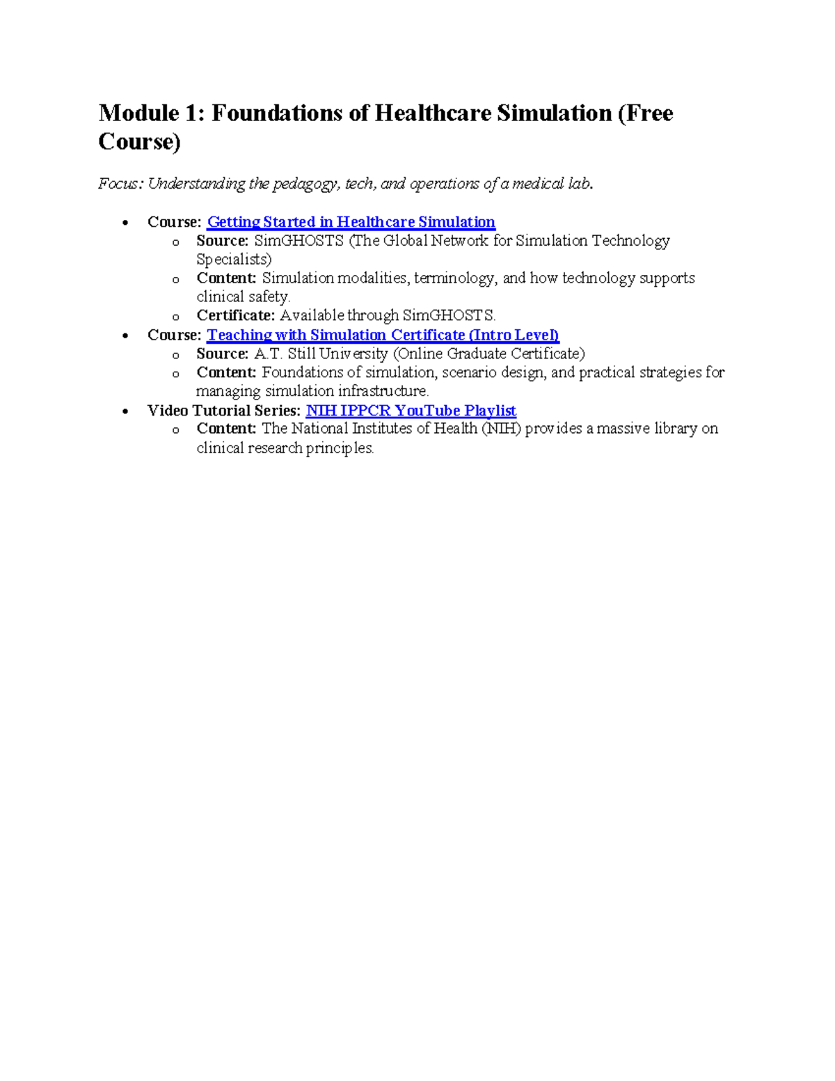 Module 1: Foundations of Healthcare Simulation (Free Course) - Studocu
