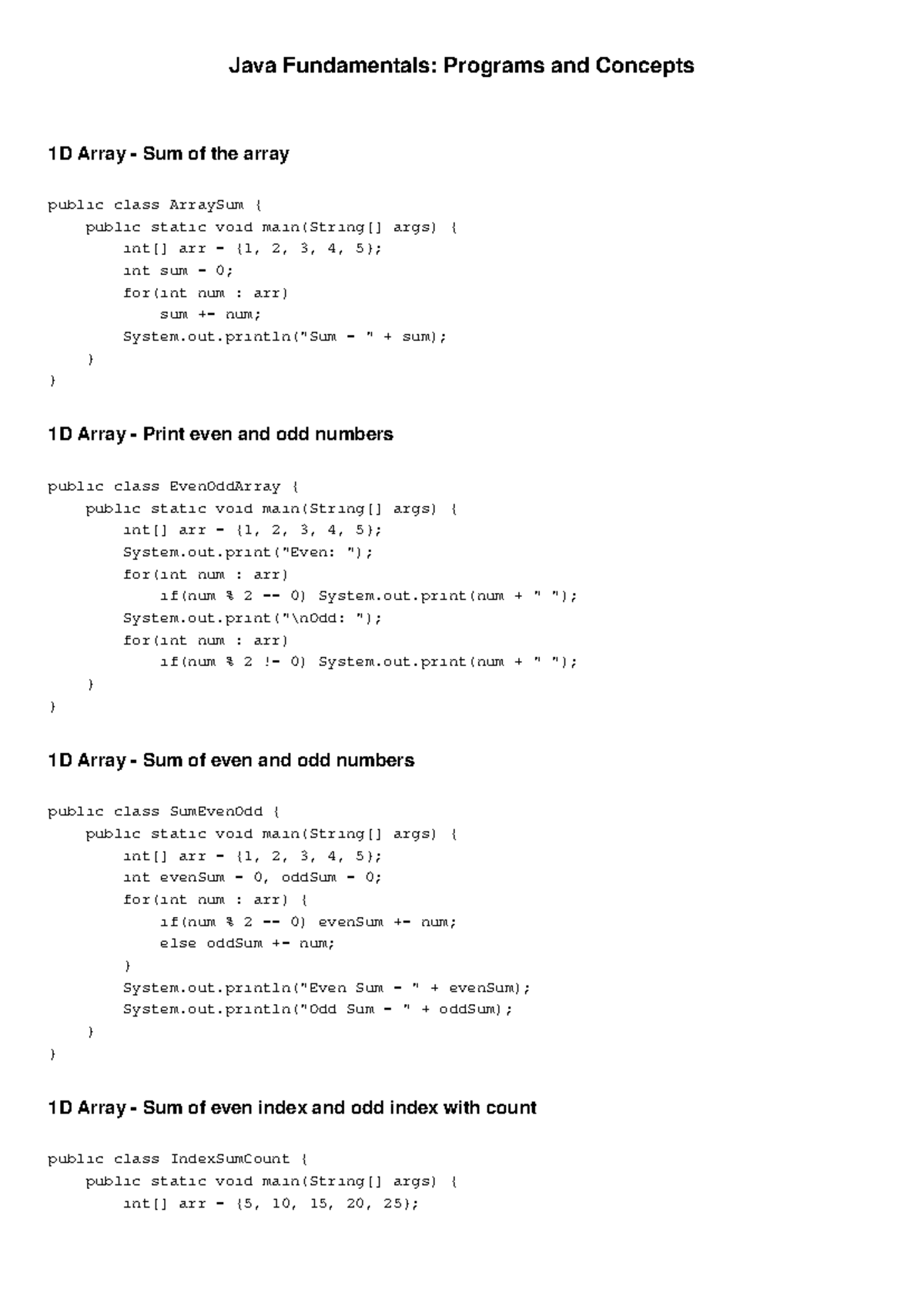 Java Fundamentals: 1D Array Concepts and Programs - Studocu