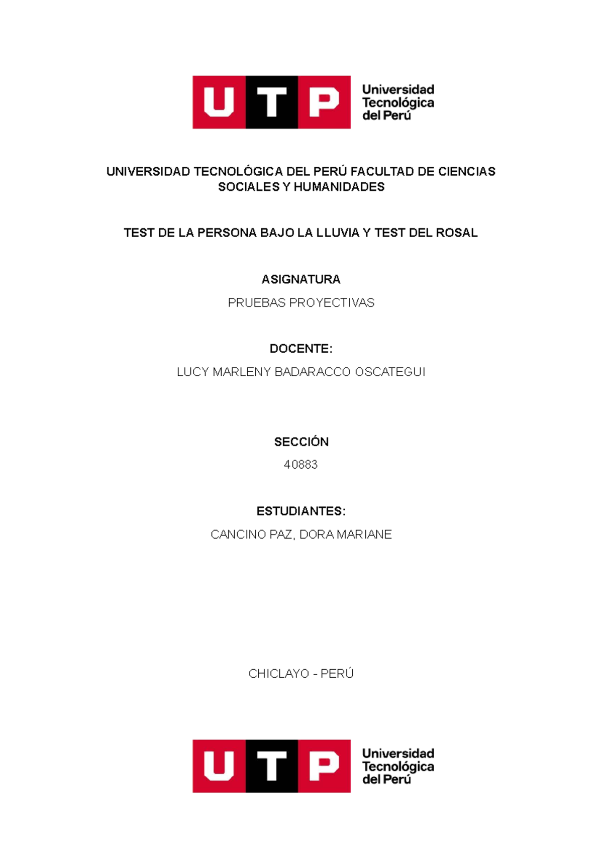 Test de la Persona Bajo la Lluvia y Test del Rosal - Pruebas Proyectivas 40883 - Document Preview