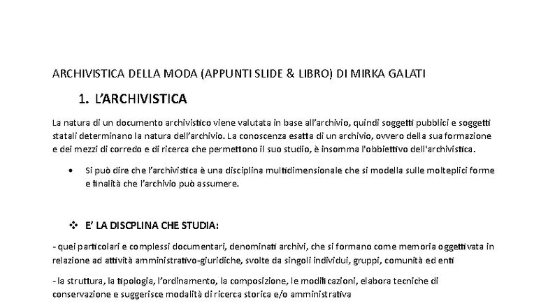 Appunti di Archivistica della Moda (ARCH 101) di Mirka Galati - Document Preview