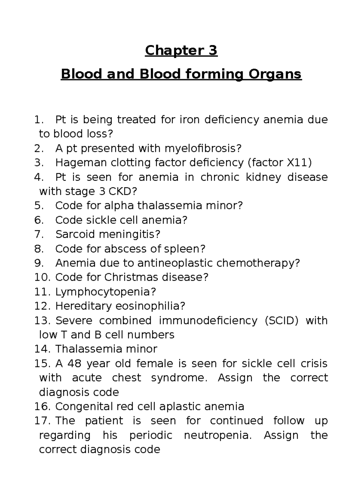 ICD Questions on Blood Disorders - Chapter 3 - Studocu