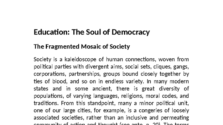 Edufinal - The Role of Education in Democratic Society - Studocu