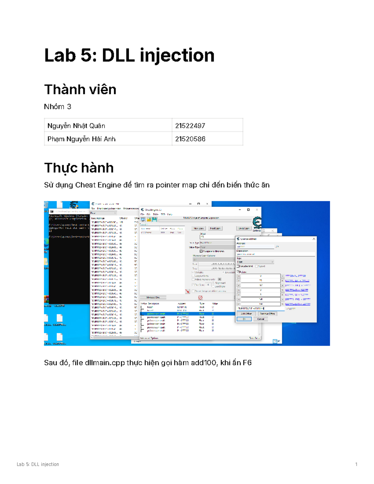 Lab 5: DLL Injection using Cheat Engine for Pointer Manipulation - Studocu