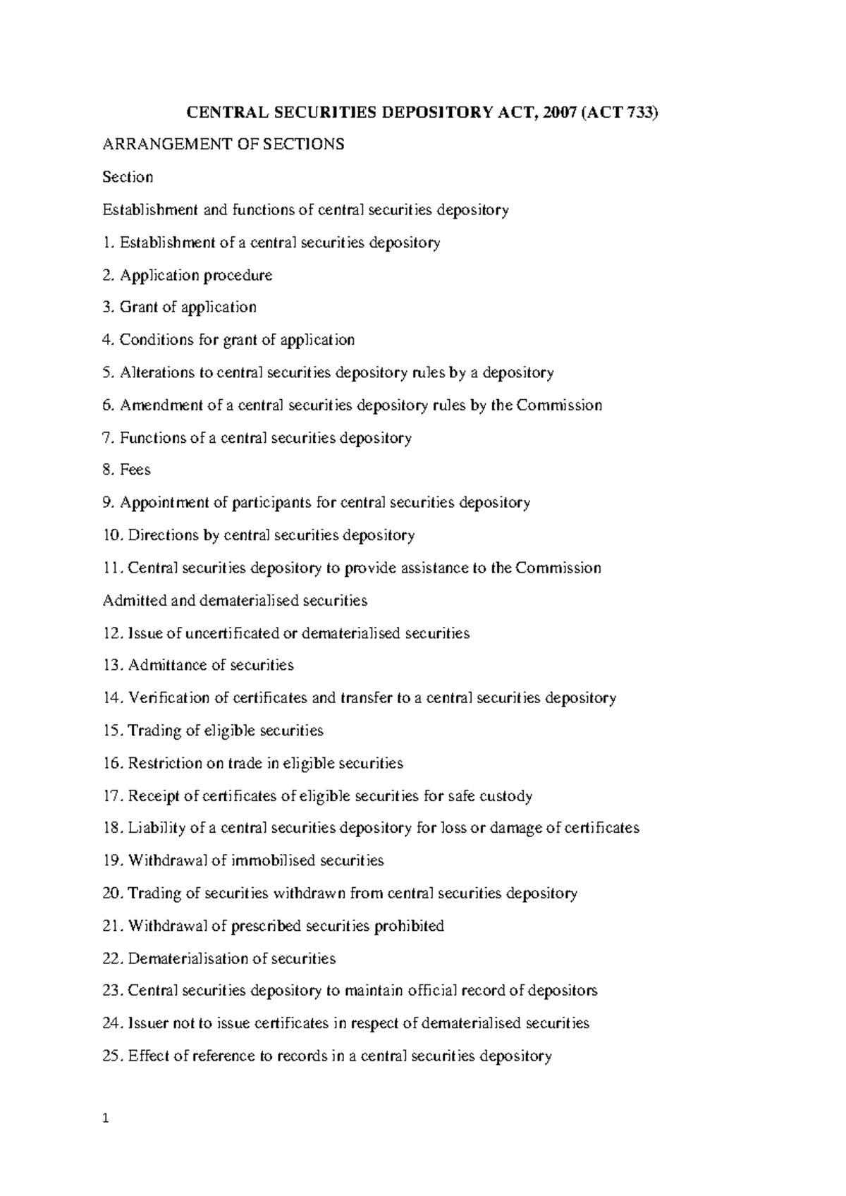 Central Securities Depository Act, 2007 (Act 733) - Section Overview ...
