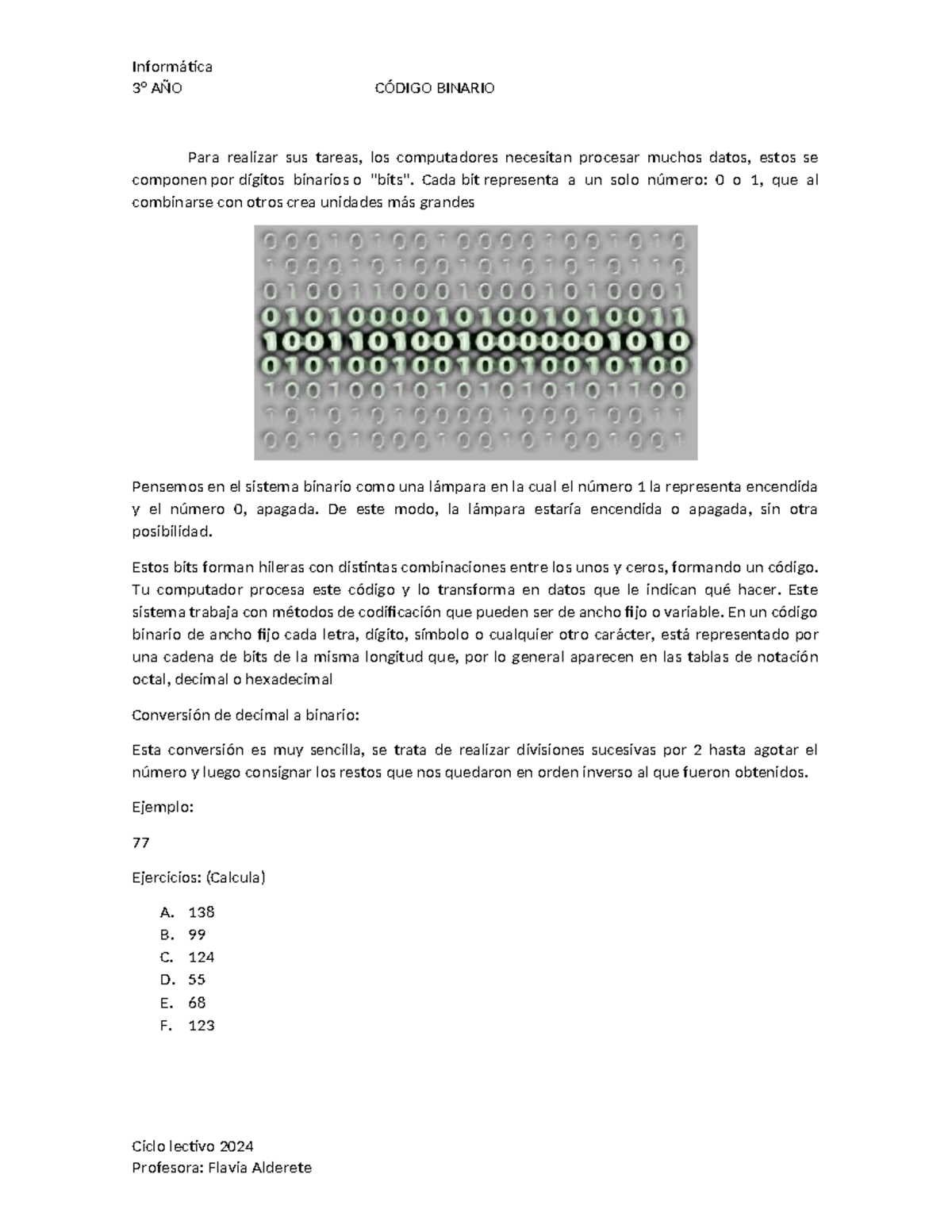 Código Binario - Apuntes de Informática AÑO 2024 - Studocu
