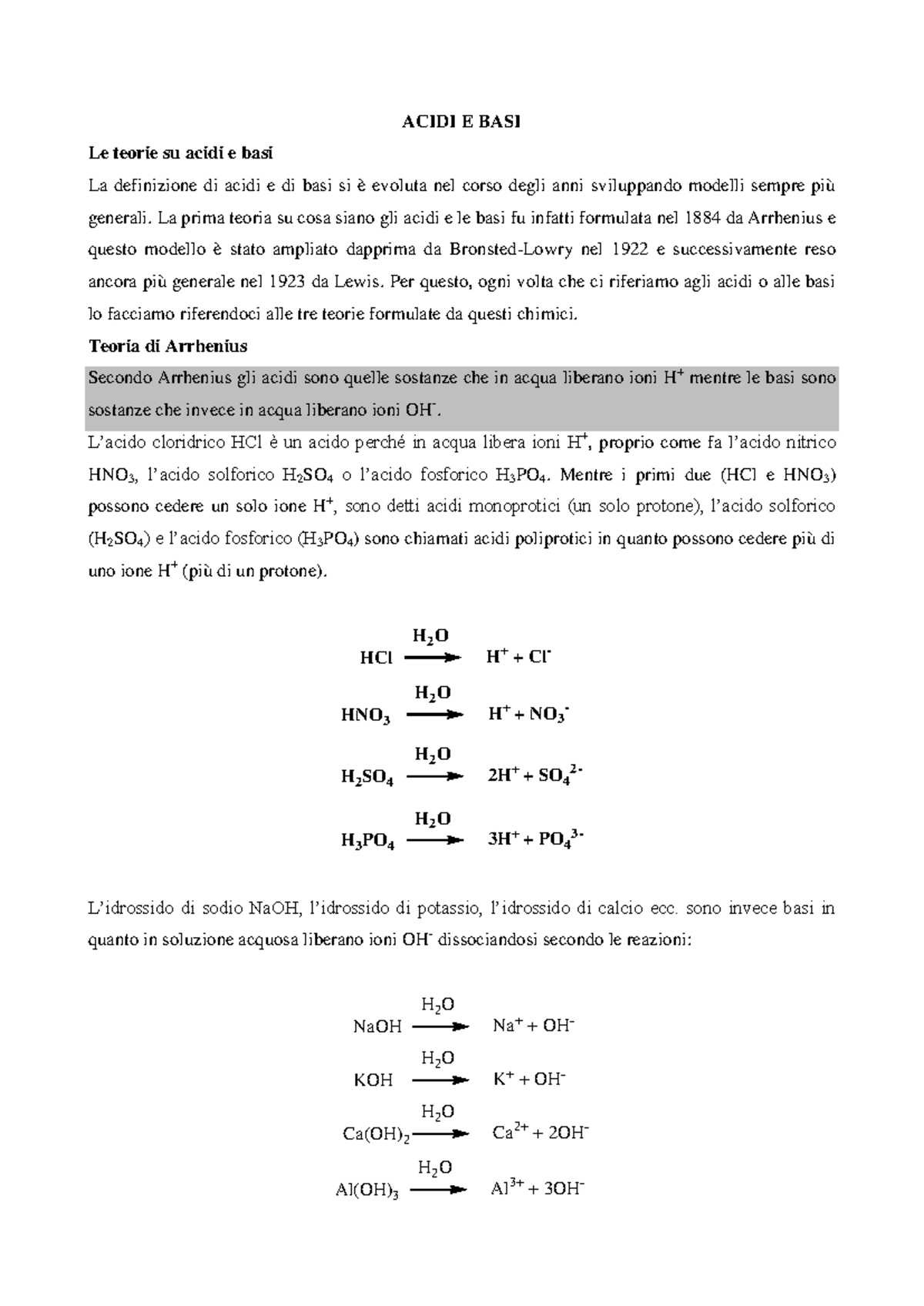 Teorie acido base e p H - ACIDI E BASI Le teorie su acidi e basi La ...