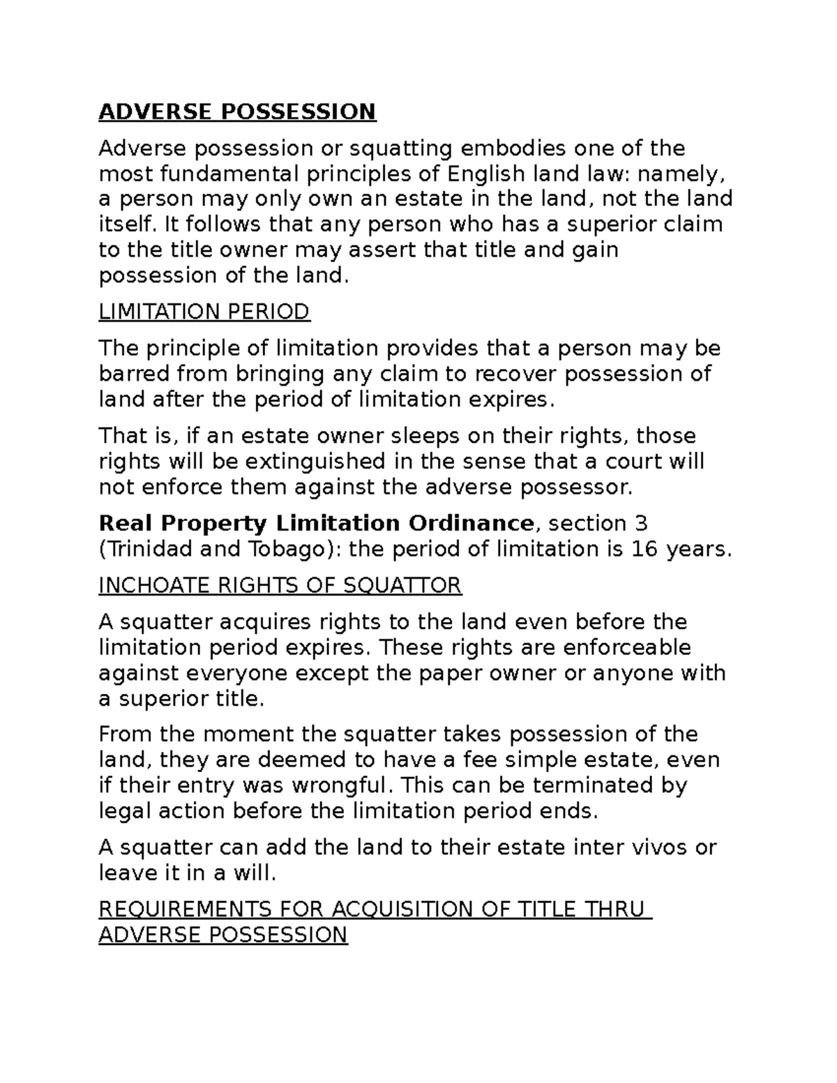Adverse Possession in Real Property Law: Key Principles & Cases - Studocu