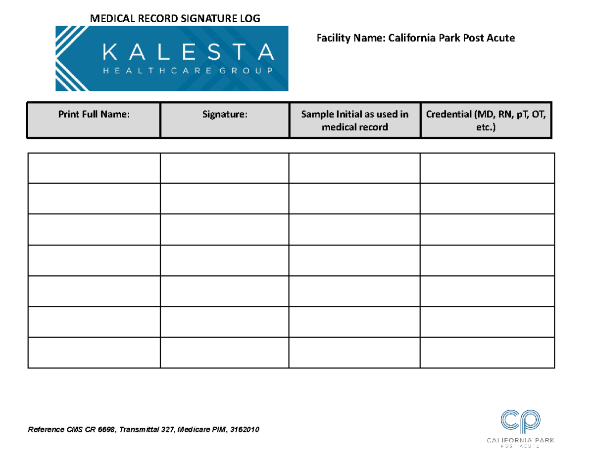 Medical Record Signature Log - NURS 5020 - MEDICAL RECORD SIGNATURE LOG ...