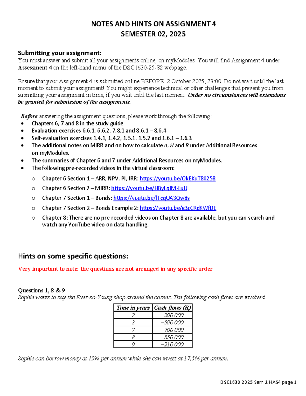 Notes and Hints for Assignment 4 DSC1630 Semester 2, 2025 - Studocu