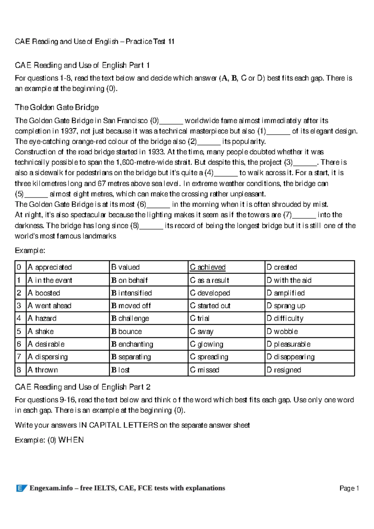 CAE Reading and Use of English Practice Test 15 Printable - CAE Reading ...