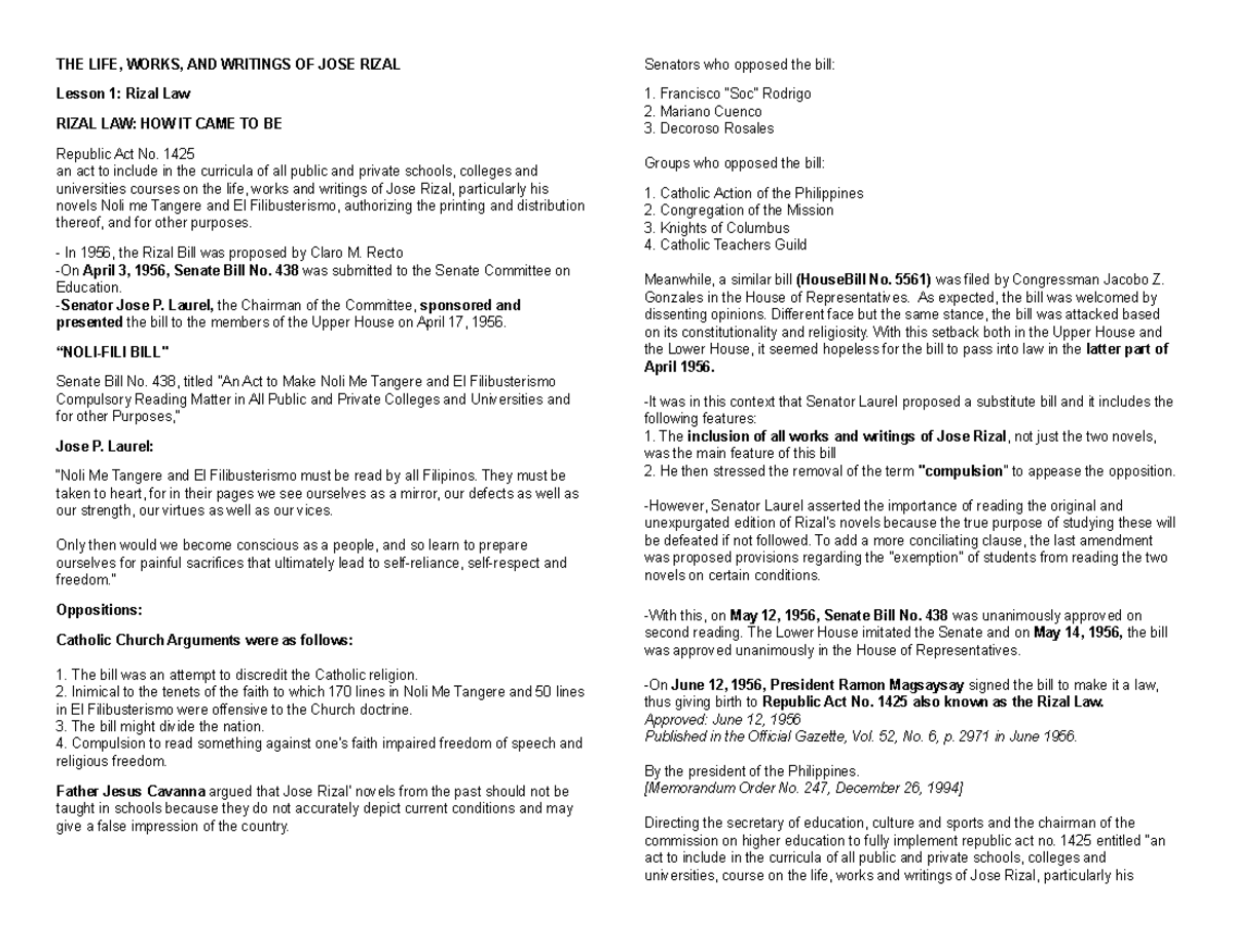 RIZAL-Reviewer: Lessons on the Life and Works of Jose Rizal - Studocu