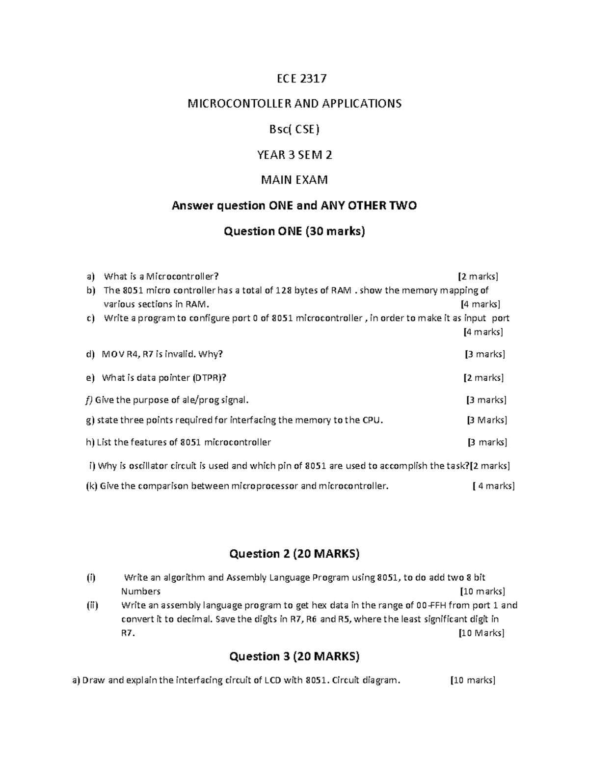 ECE 2317 Microcontroller and Applications Year 3 Sem 2 Main Exam Guide ...