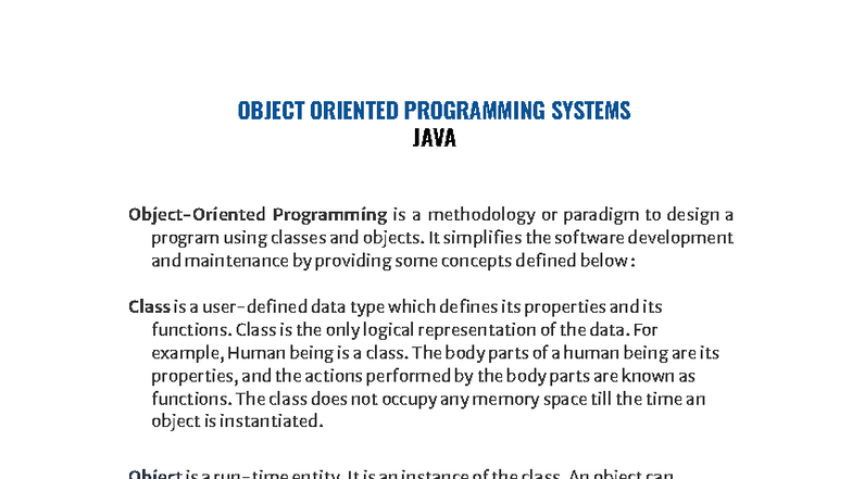 OOPS in Java: Understanding Object-Oriented Programming Concepts - Studocu