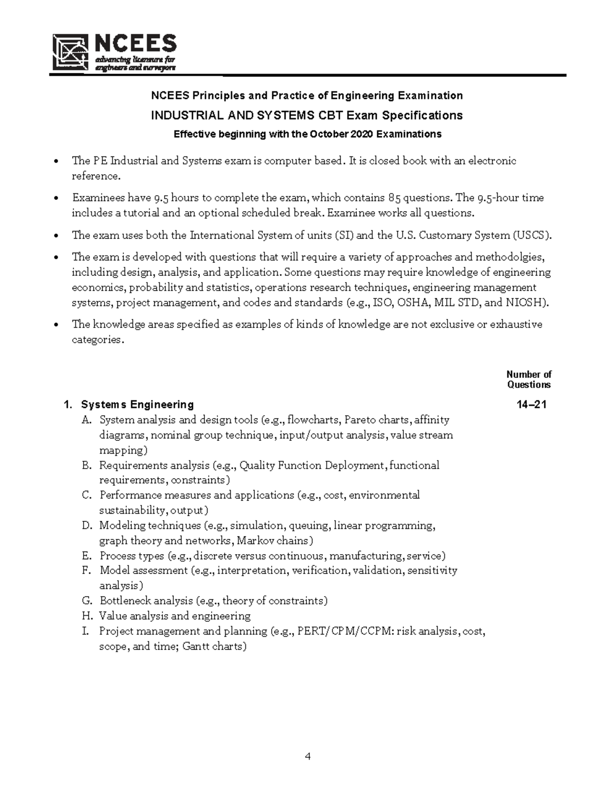 PE Industrial and Systems Engineering Exam Specs 2024 - Studocu
