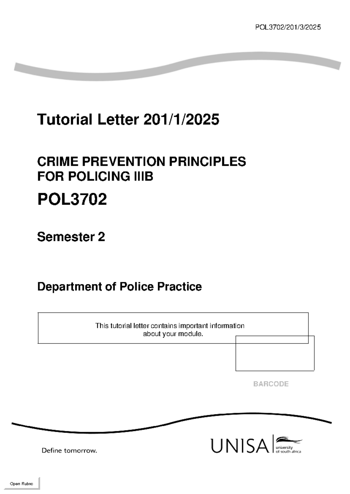 POL3702 Tutorial Letter: Crime Prevention Principles & Exam Info - Studocu