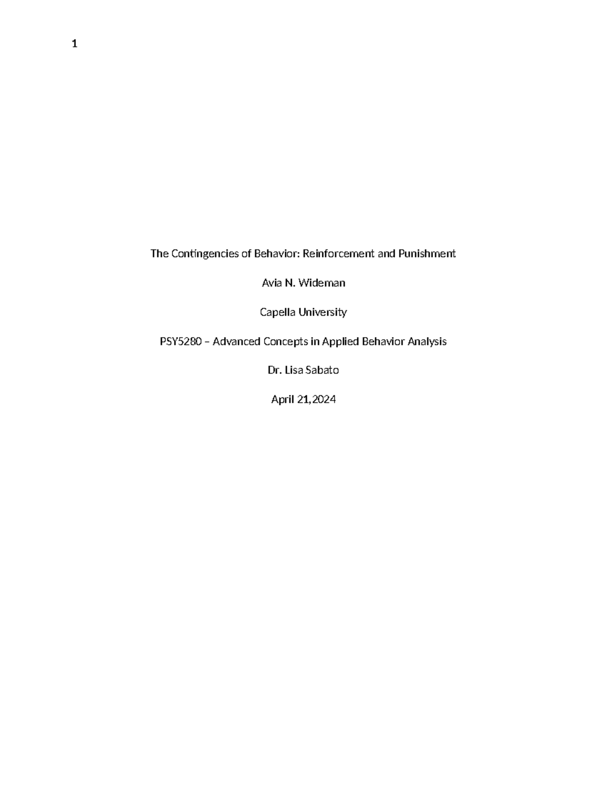 PSY5280 - Contingencies of Behavior: Reinforcement and Punishment ...