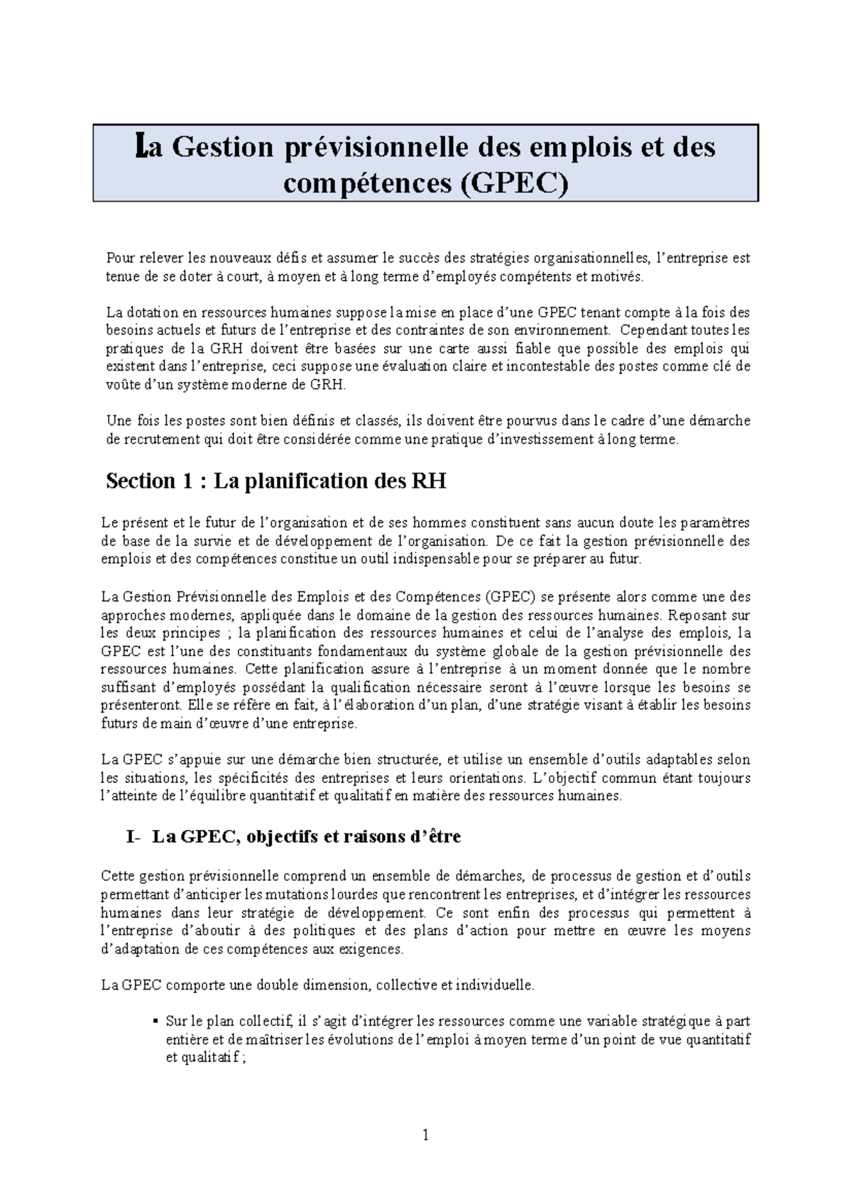 GPEC et Gestion des Ressources Humaines : Stratégies et Enjeux - Studocu