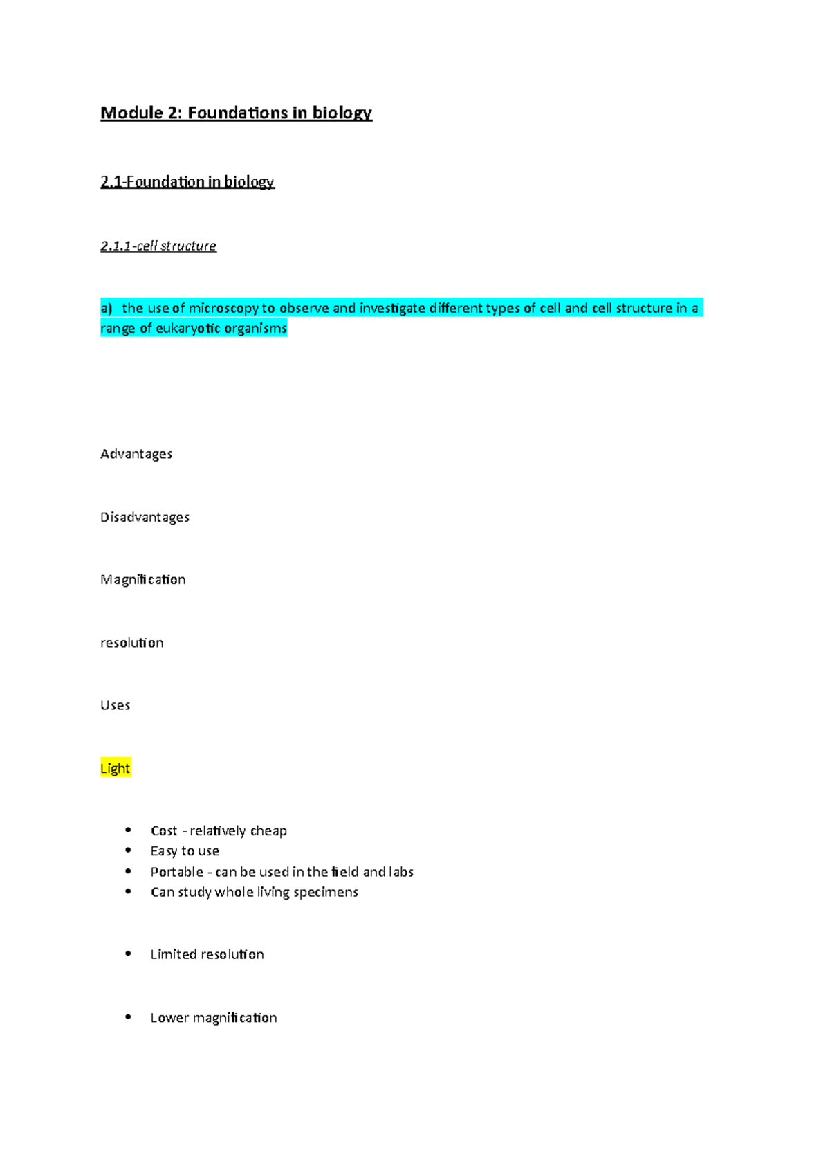 Module 2 Biology Foundations: Specification & Answers - Studocu