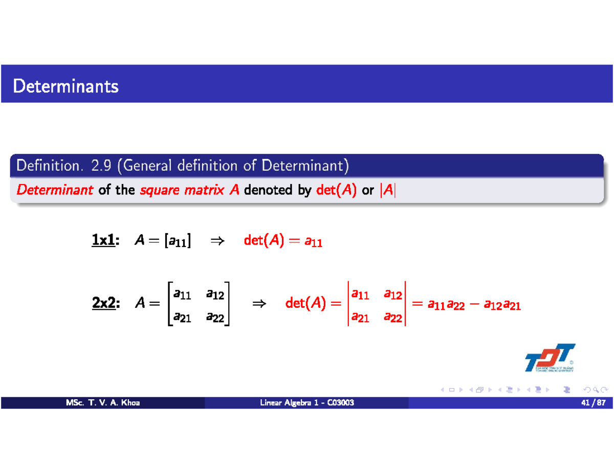 Linear Algebra 1 C03003: Determinants and Their Properties - Studocu