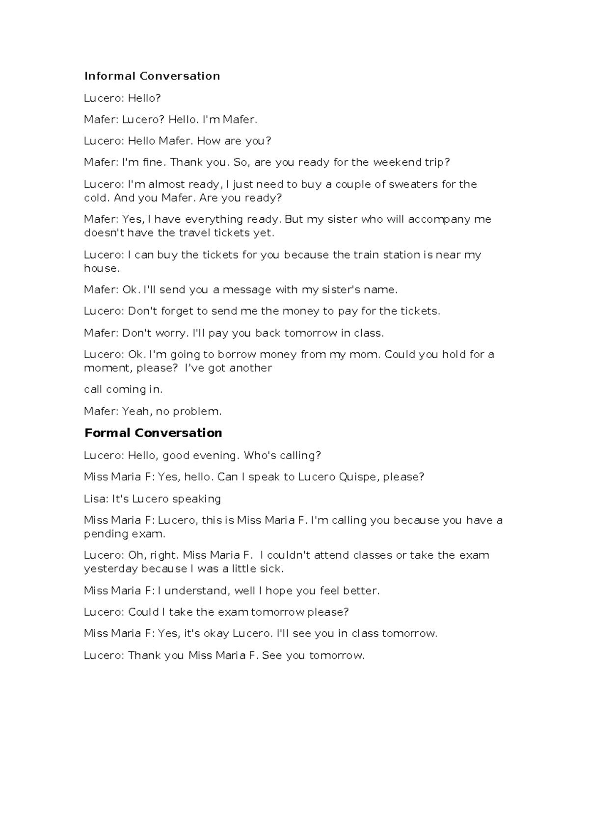 Conversational Skills ALP 12 - Informal & Formal Dialogue - Studocu