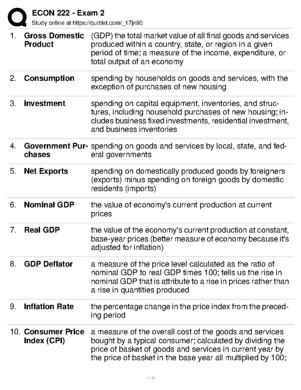 ECON 222 4 - GDP, Inflation, and Economic Indicators Notes - Studocu