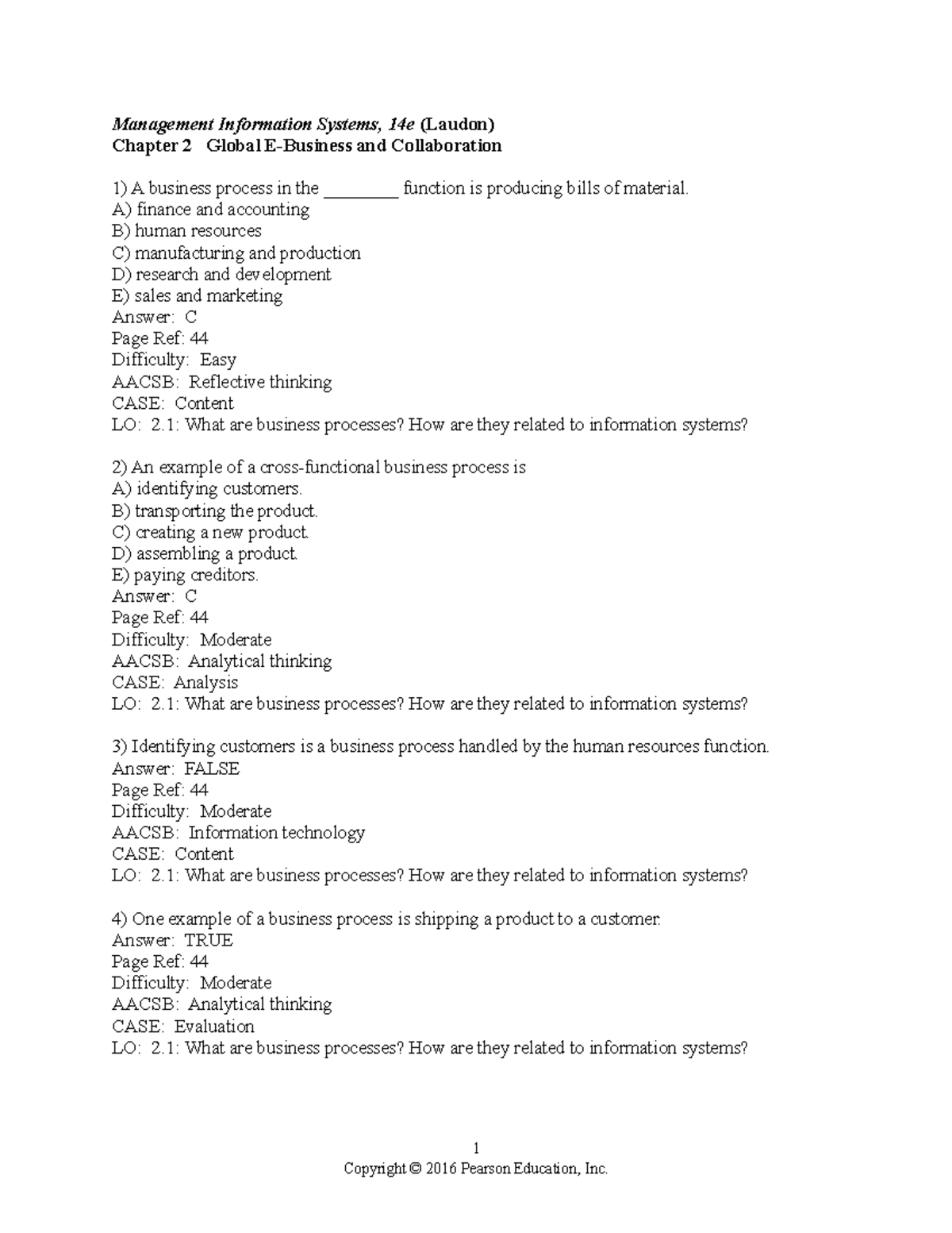 Chapter 2 - Global E-Business & Collaboration Test Bank (MIS 14e) - Document Preview