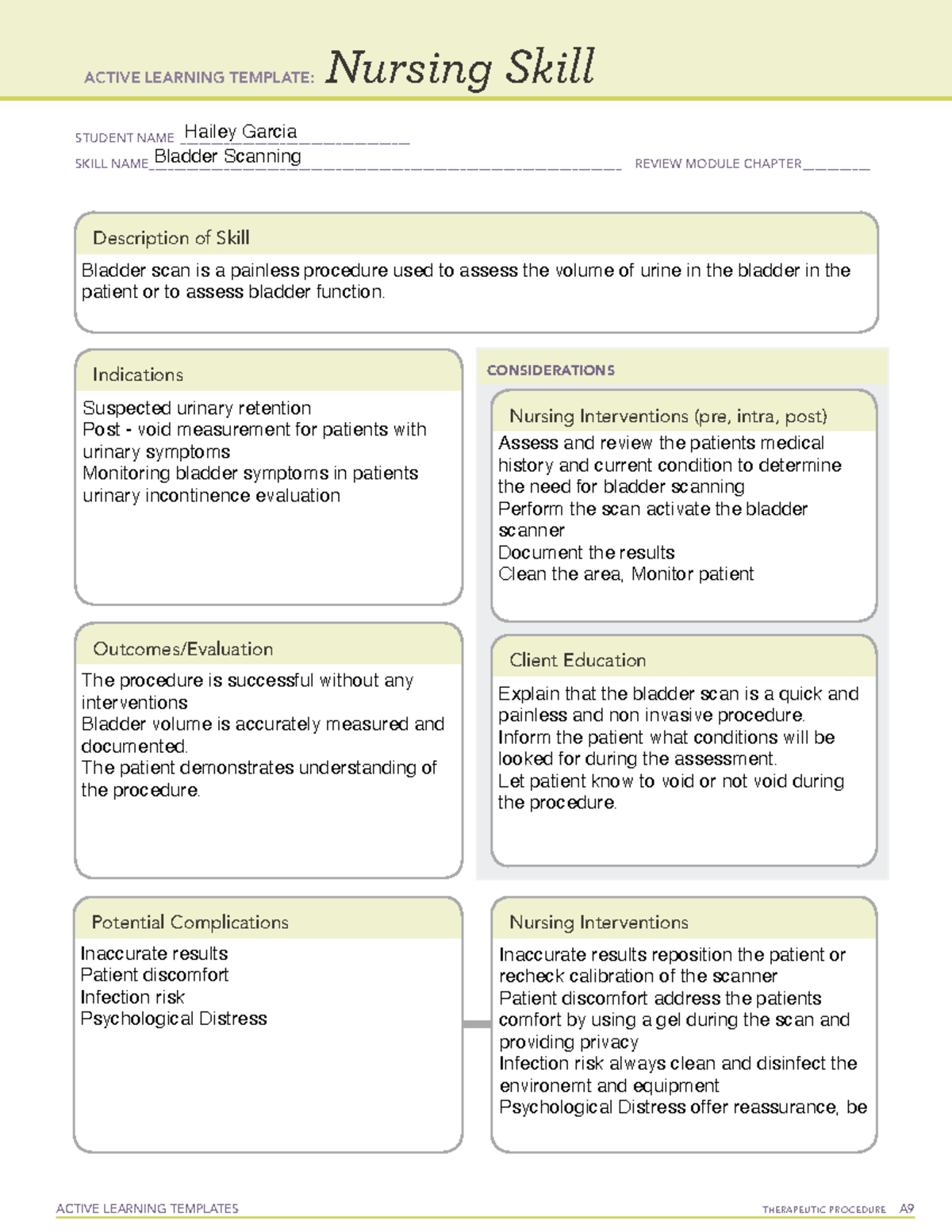 Bladder Scan ALT - Active Learning Template for Nursing Skills - Studocu