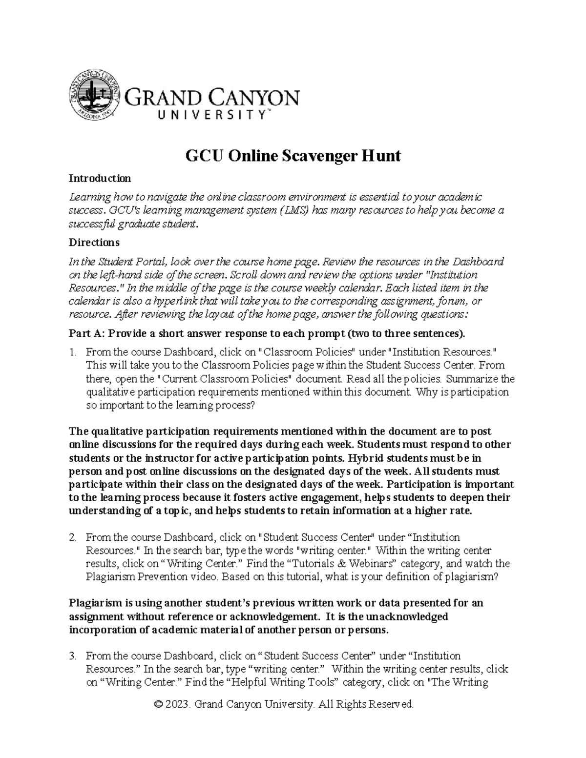 UNV-501 Week 1 Online Scavenger Hunt Assignment Guide - Studocu