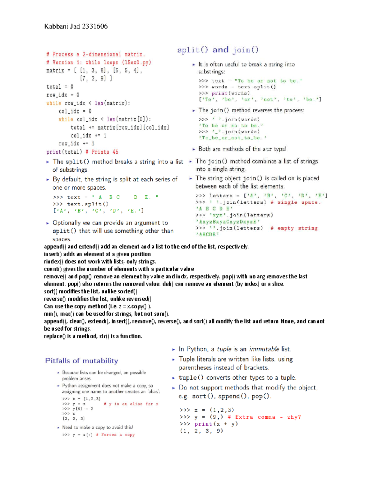 Quiz 2 - Summary of List Functions in Python (JAD 2331606) - Studocu