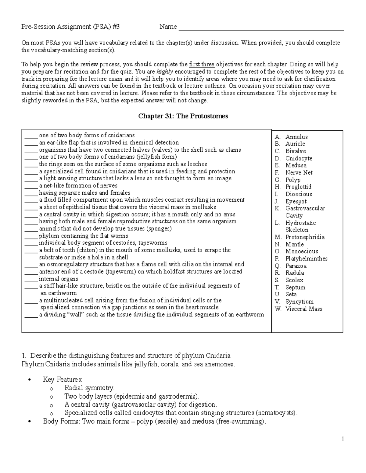 Biol. k103 recitation PSA - Pre-Session Assignment (PSA) #3 Name - Studocu