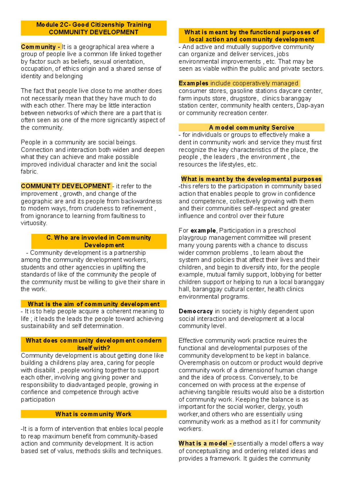 CWTS Module 2C - Community Development Lecture Notes - Studocu