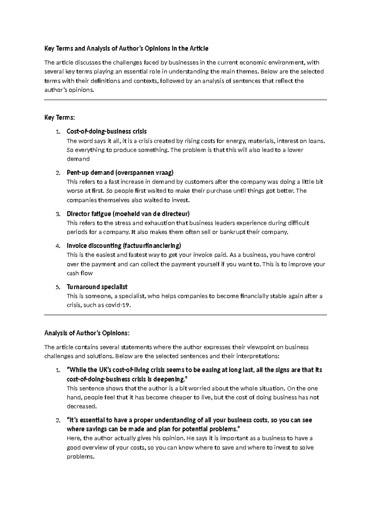 English Article 2 - Key Terms & Author's Analysis on Business ...