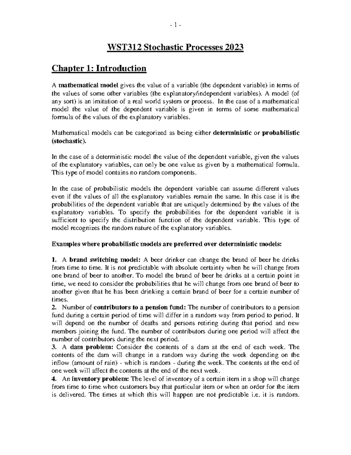 WST312 Stochastic Processes: Notes on Models and Examples 2023 - Studocu