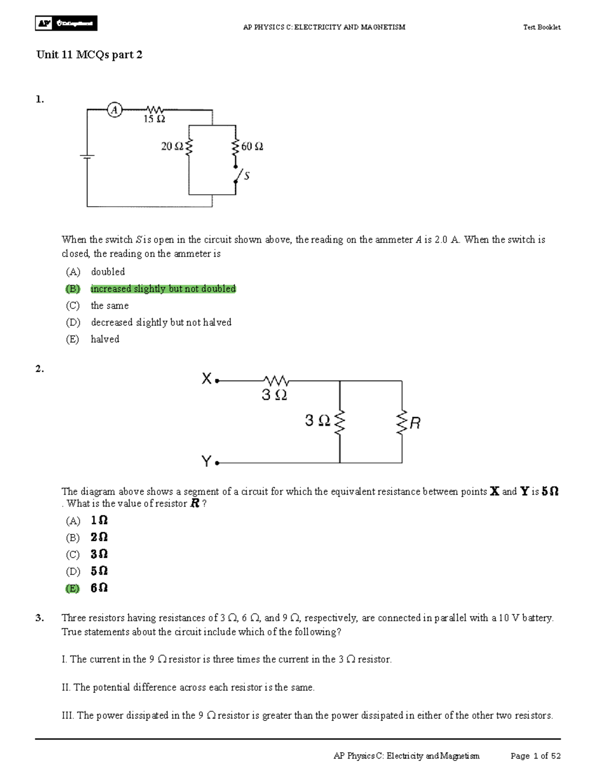 AP PHYSICS C: ELECTRICITY AND MAGNETISM Unit 11 MCQs Part 2 - Studocu