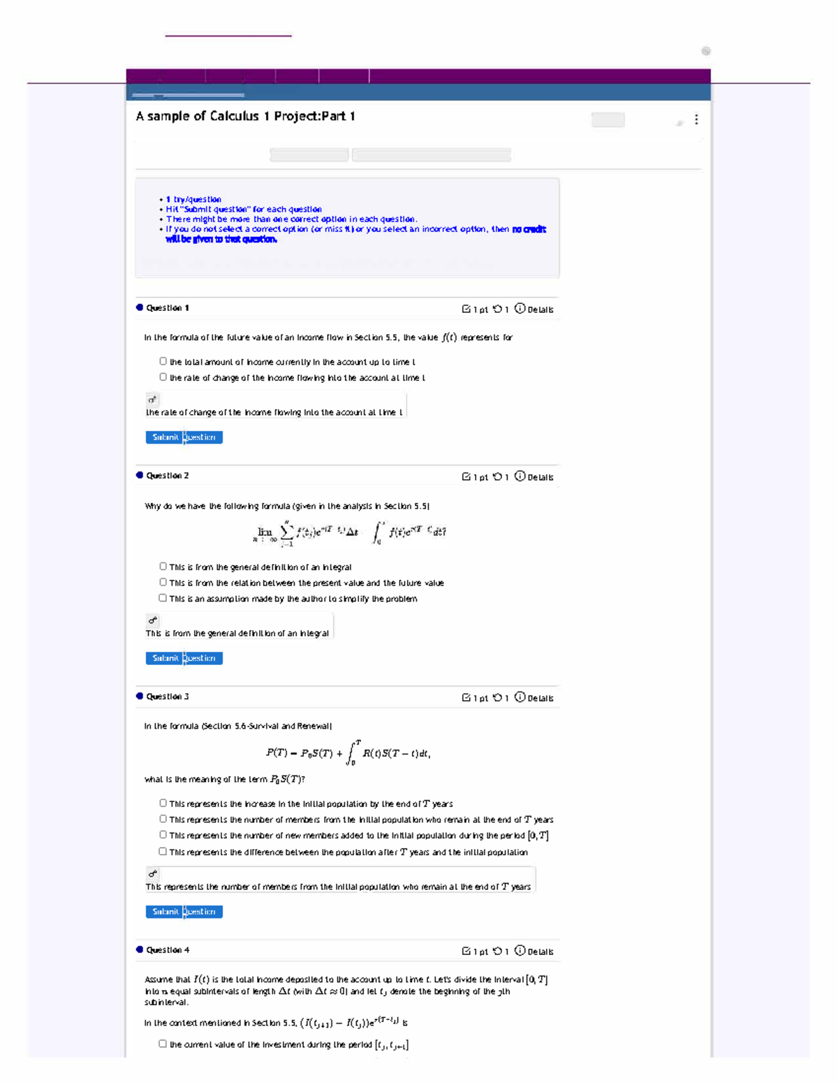 Calculus 1 Project (Part 1) - Sample Questions and Analysis - Studocu