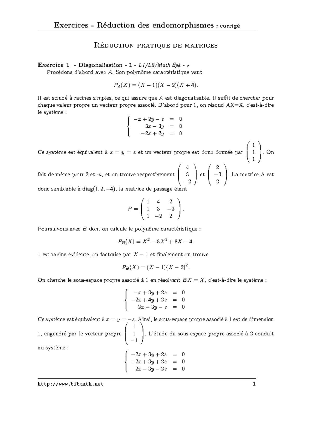 Titre : Corrigé TD 04 - Diagonalisation et Trigonalisation - L2/Math ...