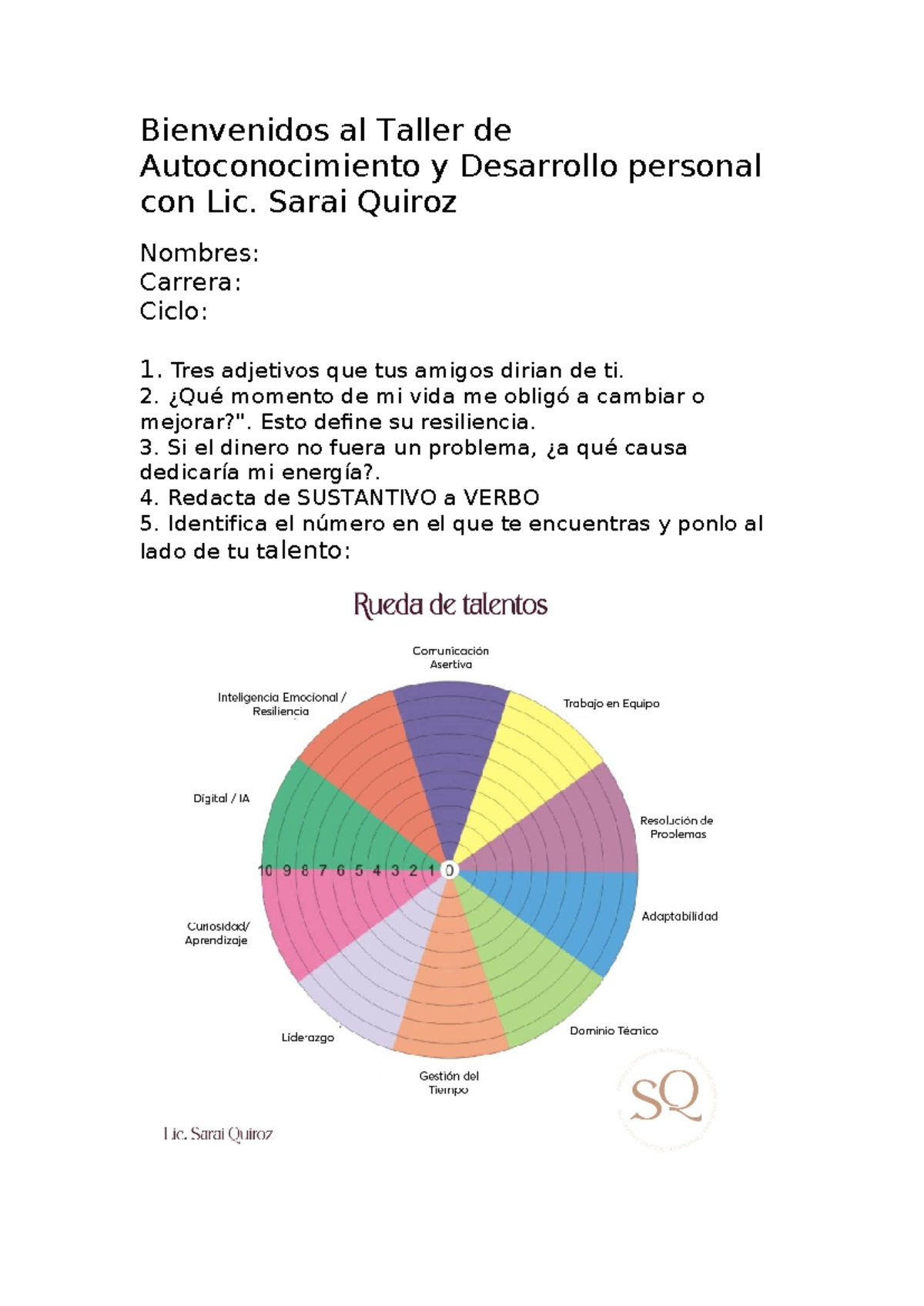 Taller de Autoconocimiento y Desarrollo Personal - Lic. Sarai Quiroz ...