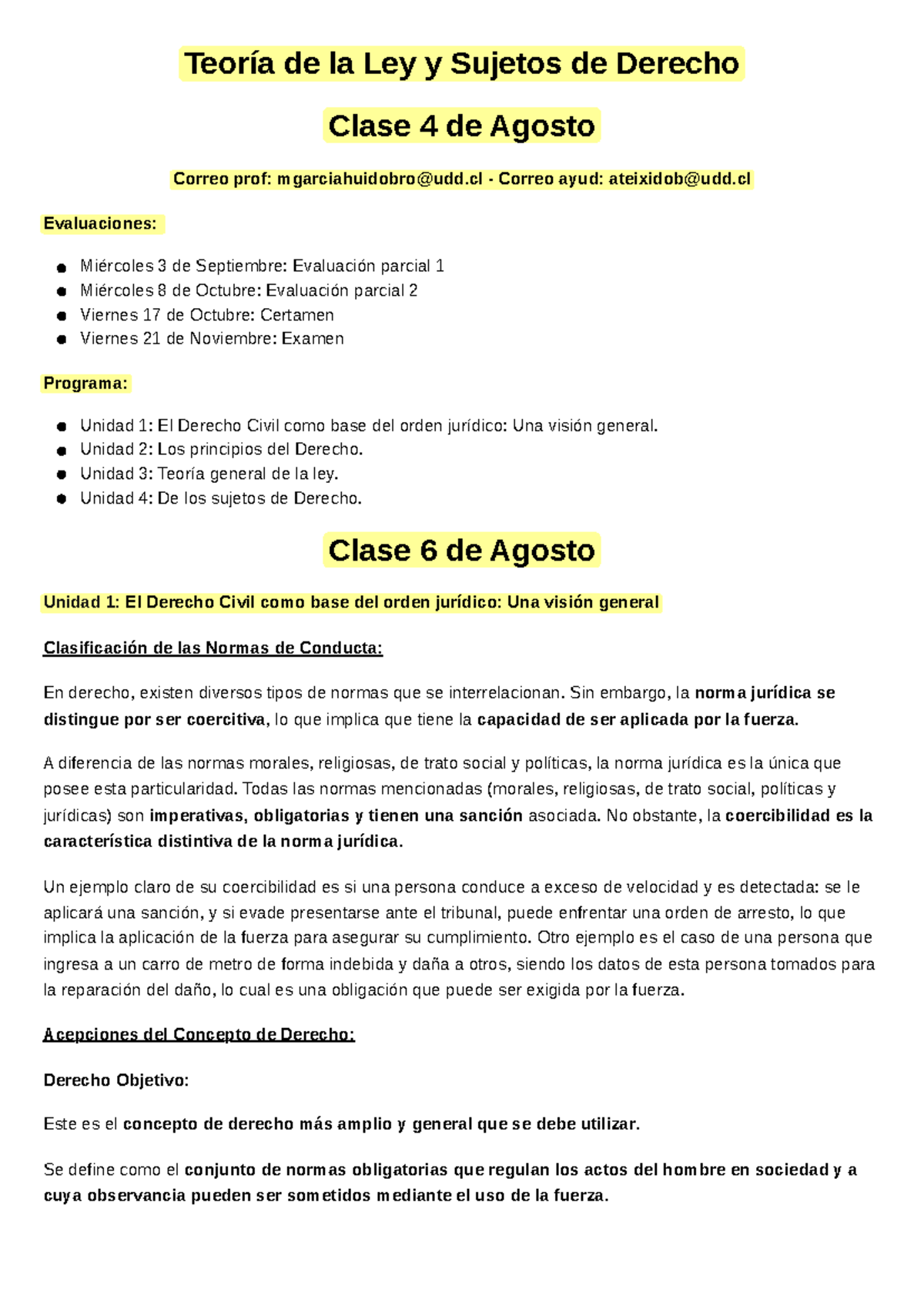 Teoría de la Ley y Sujetos de Derecho - Clase 4 de Agosto - Studocu