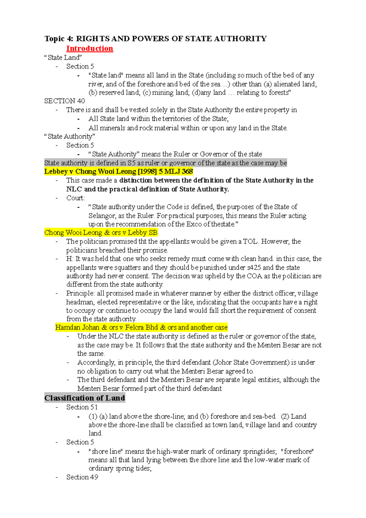 Land Law 1 Topic 4 Rights and Powers of State Authority - Topic 4 ...
