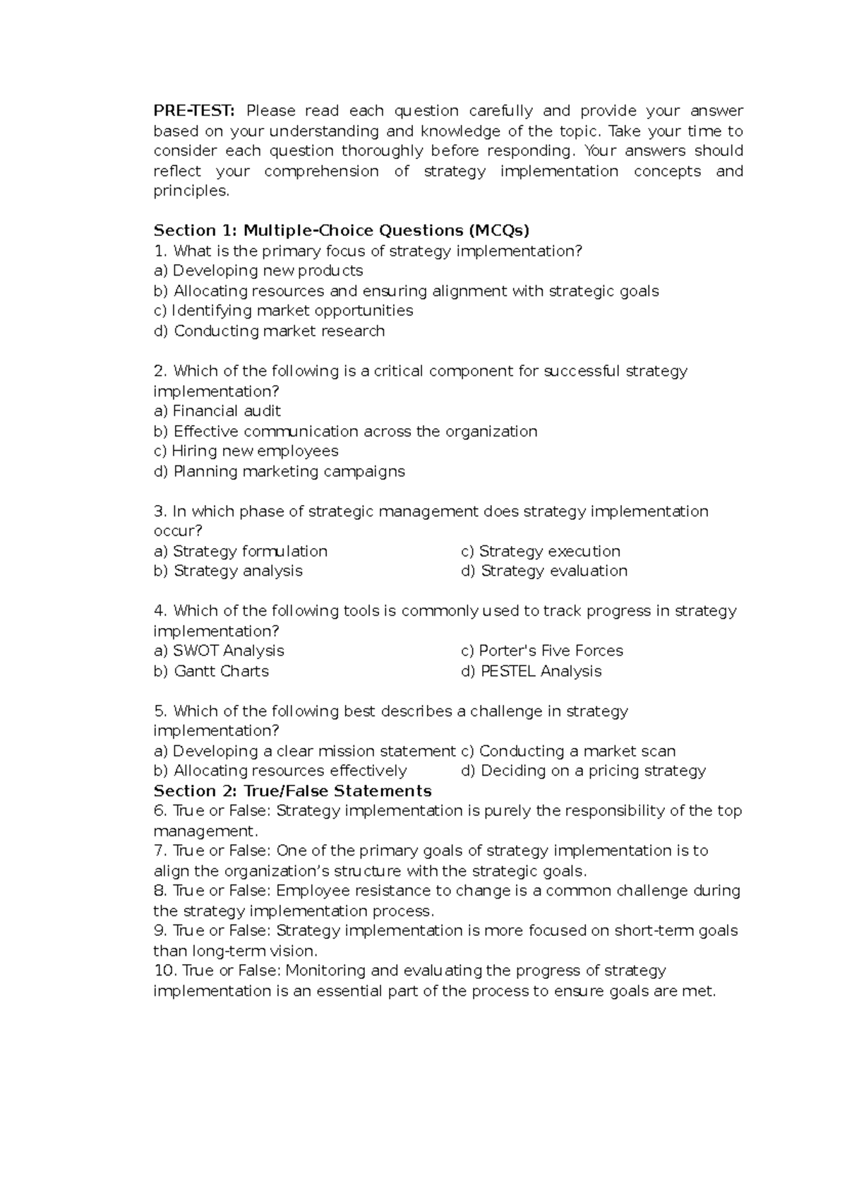 Strat 101 Final Exam Reviewer: Strategy Implementation Concepts - Studocu