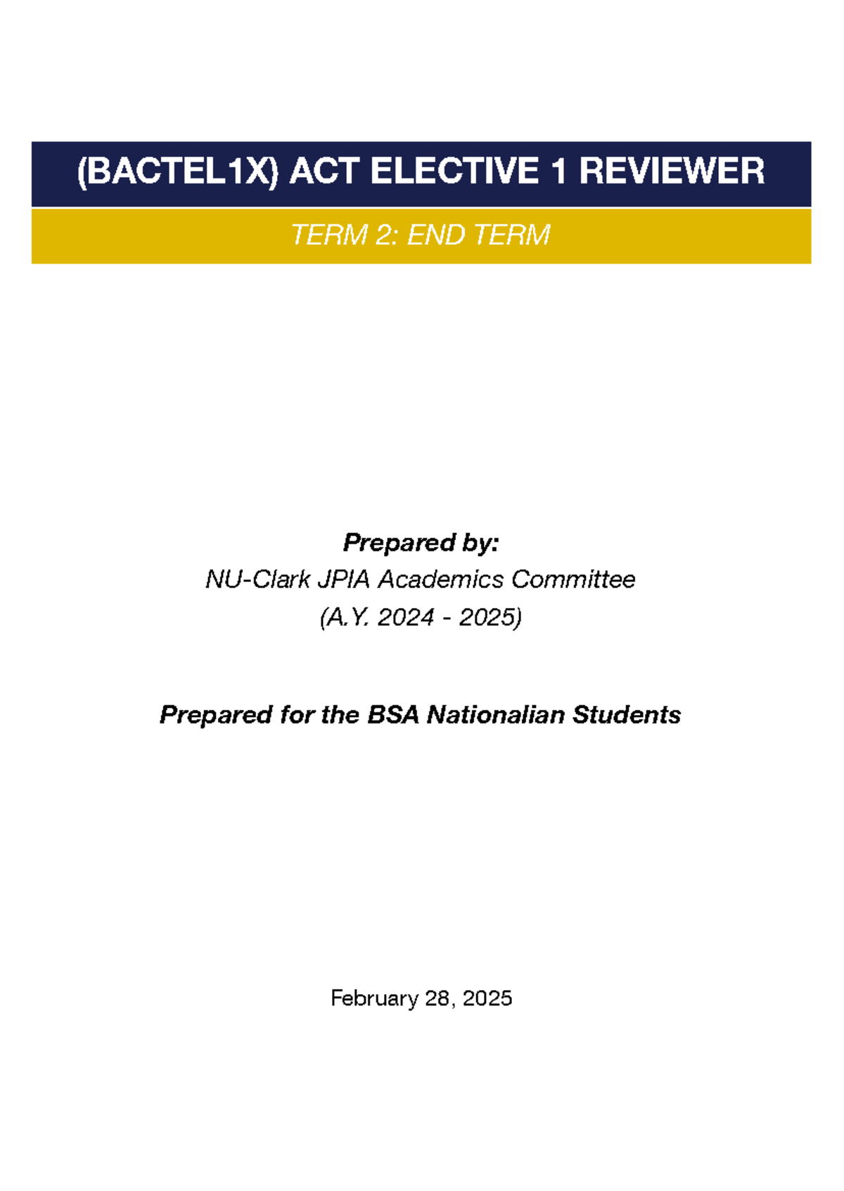 (BACTEL1X) ACT ELECTIVE 1 PARTNERSHIP & CORPORATION ACCOUNTING REVIEWER ...